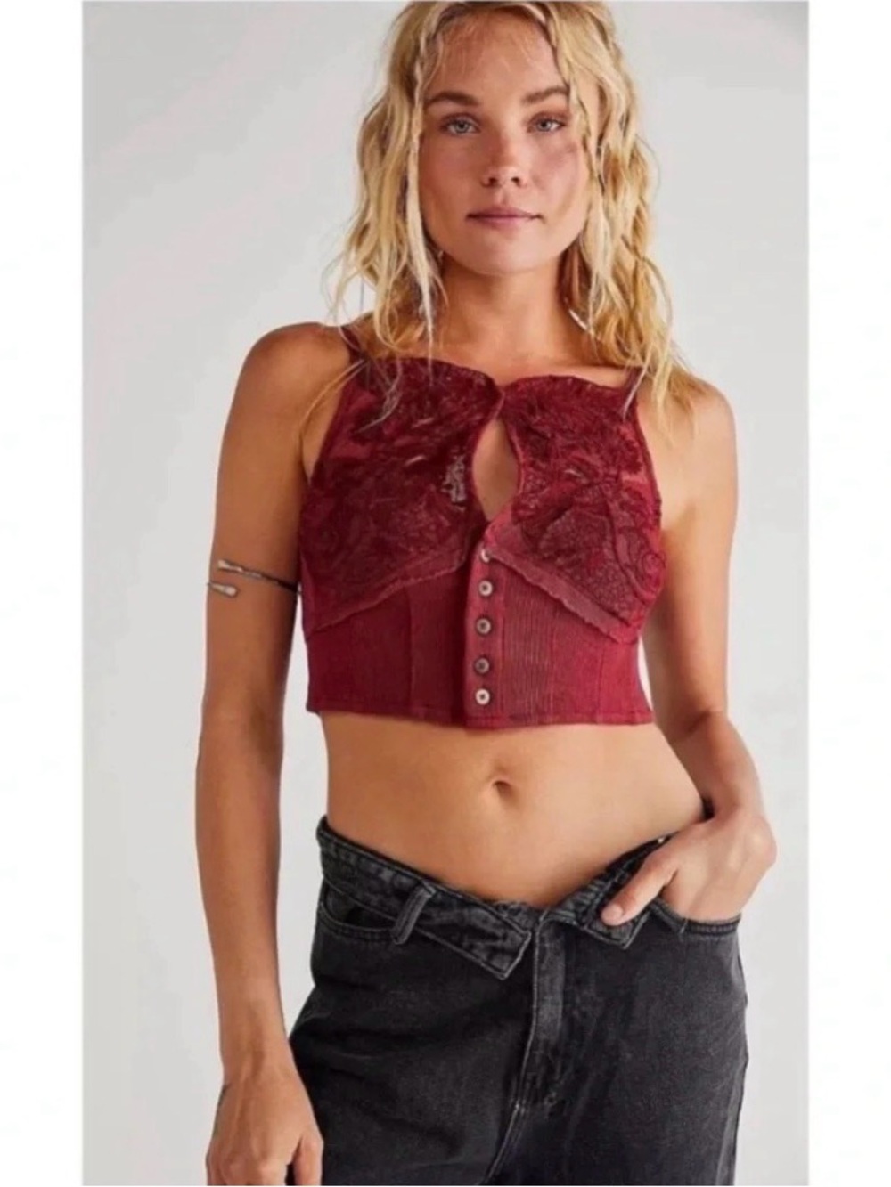Free People Have My Heart Cropped Tank Red Size Medium